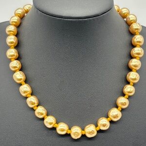 Vintage Gold Color Faux Baroque Pearl Necklace in the Manner of Miriam Haskell